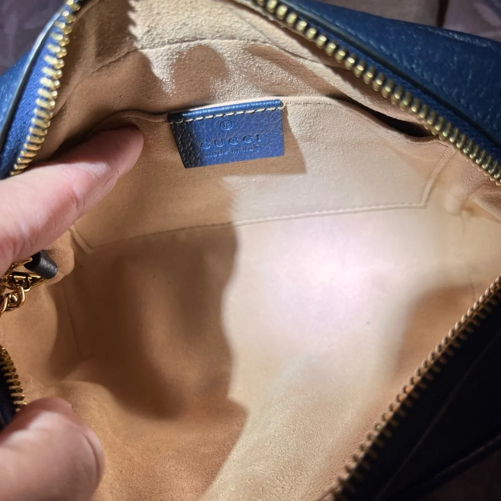 Gucci Blue Crossbody Bag with Red and Black Stripe - Picture 9 of 10